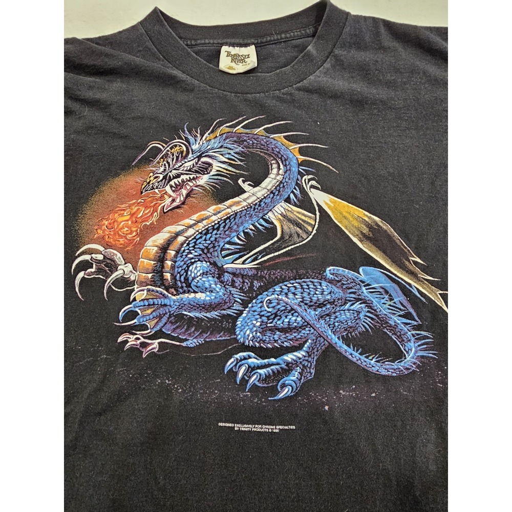Vintage Tennessee River Gold Dragon Motorcycle T-Shirt Mens XL Black Biker 1995
